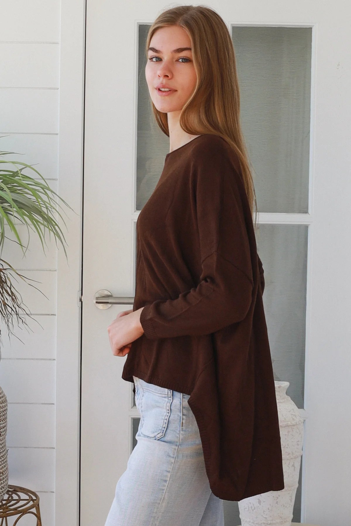 CHARLOTTE MERINO BLEND KNIT IN CHOCOLATE BROWN