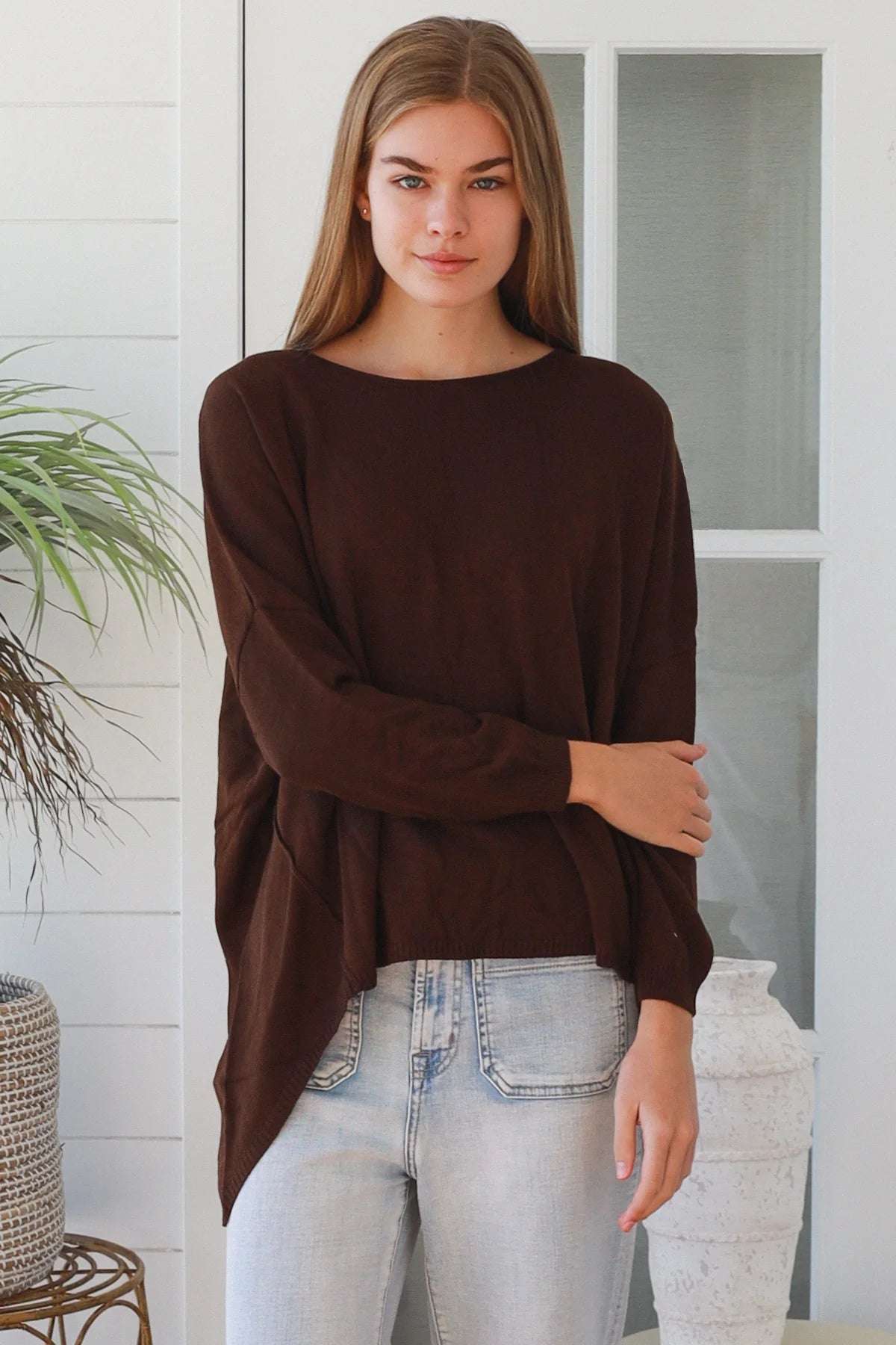 CHARLOTTE MERINO BLEND KNIT IN CHOCOLATE BROWN