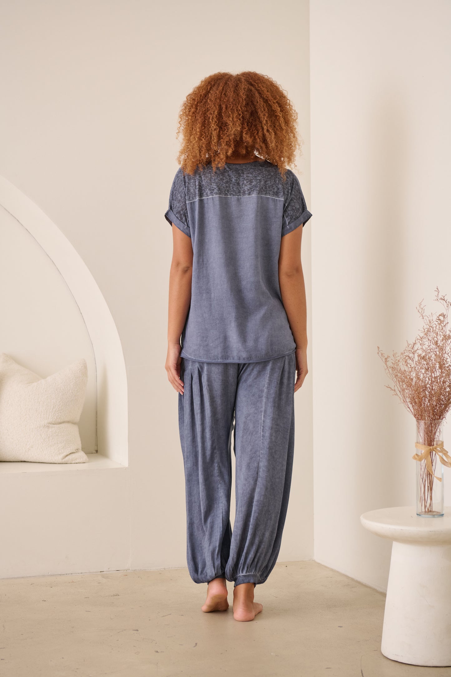 GELATU PANELLED TOP WITH ROLLED CUFFS IN DEMIN