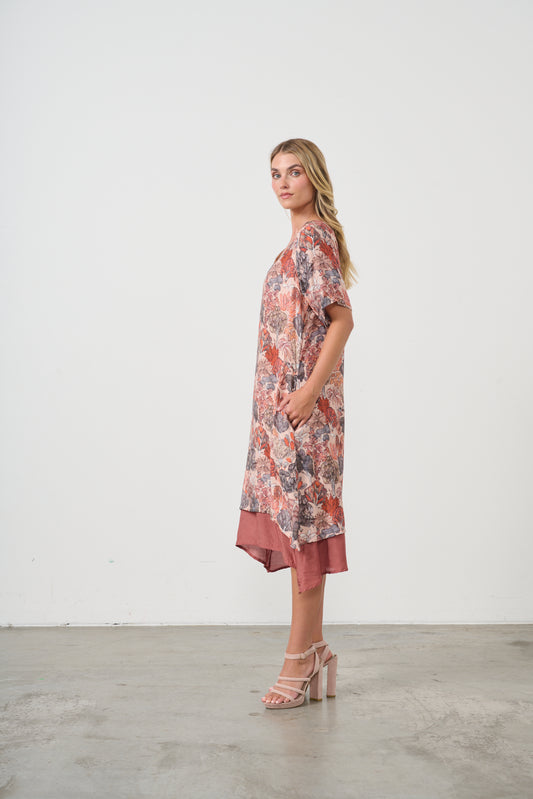 HOLMES AND FALLON DOUBLE LAYER FLORAL PRINT DRESS