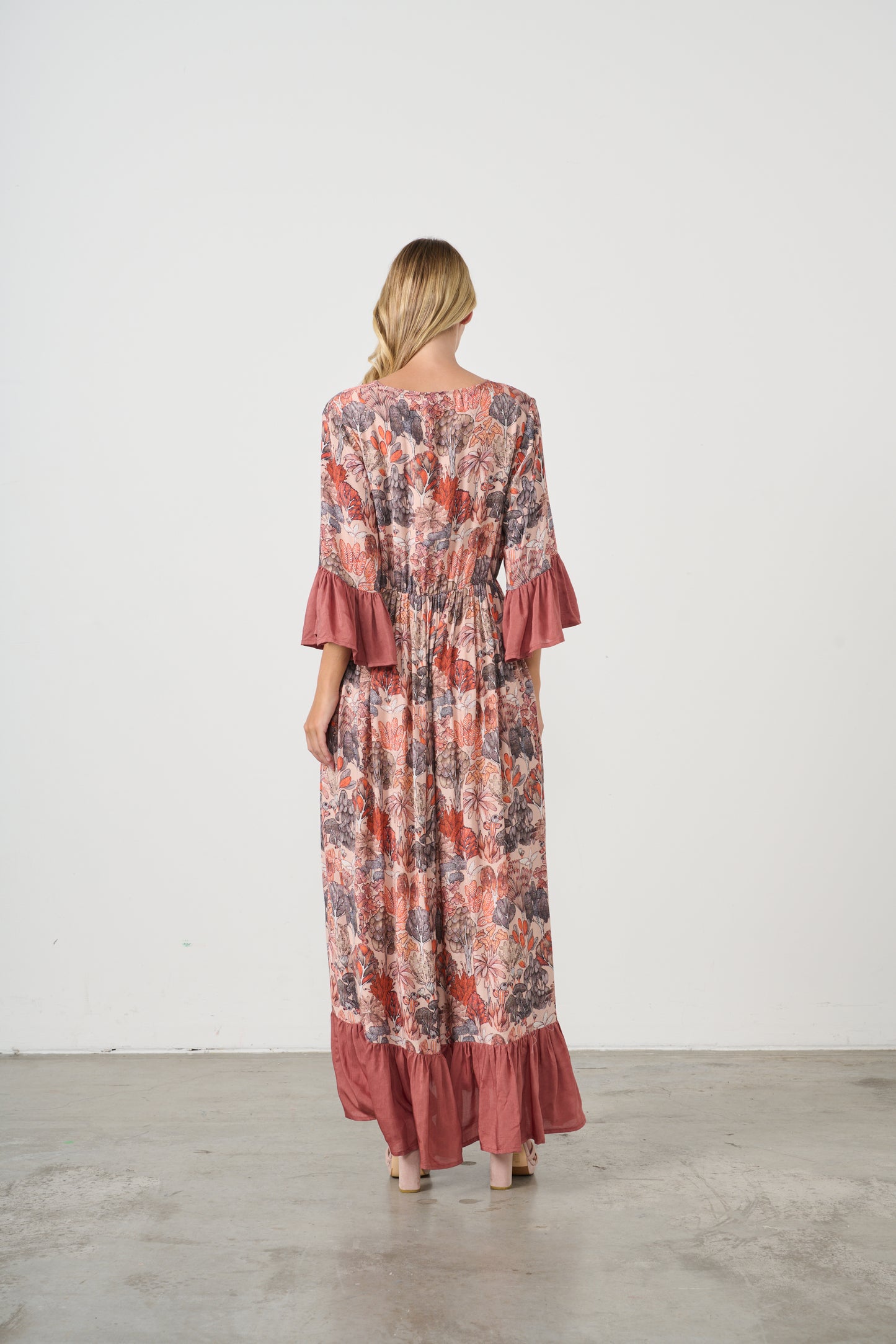 HOLMES & FALLON SUMMER FLORAL PRINT DRESS WITH FLOATY SLEEVES