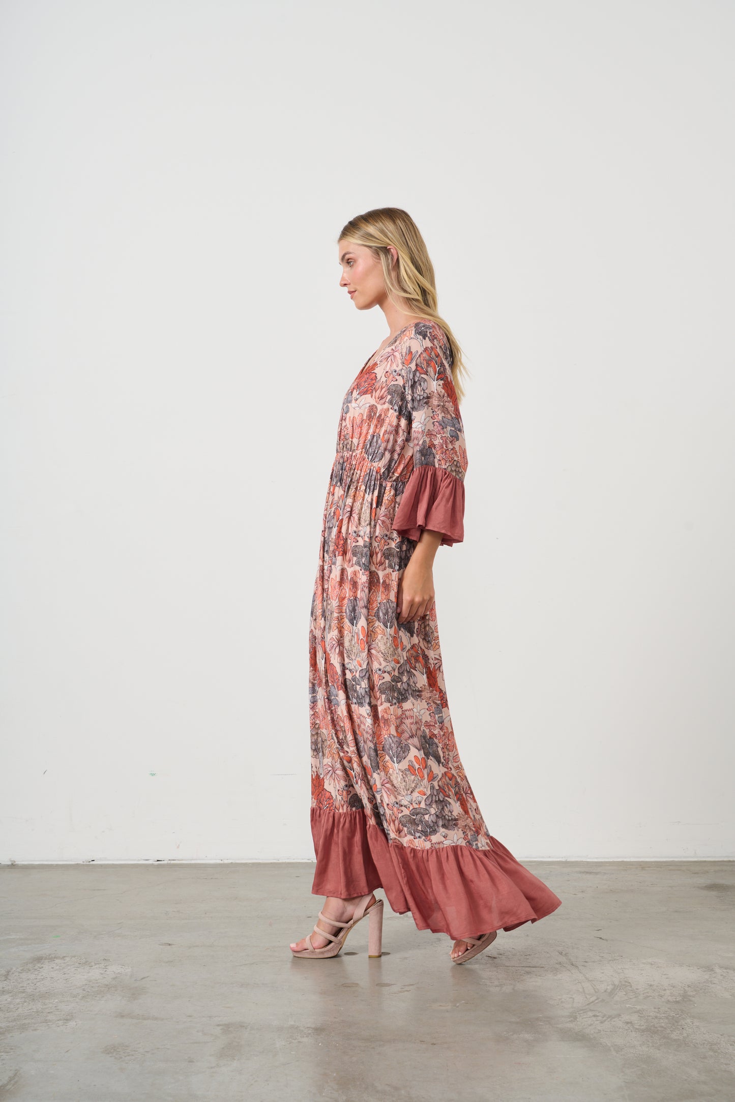 HOLMES & FALLON SUMMER FLORAL PRINT DRESS WITH FLOATY SLEEVES