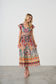 HOLMES & FALLON TROPICAL PRINT ELASTIC WAIST DRESS IN MUSHROOM