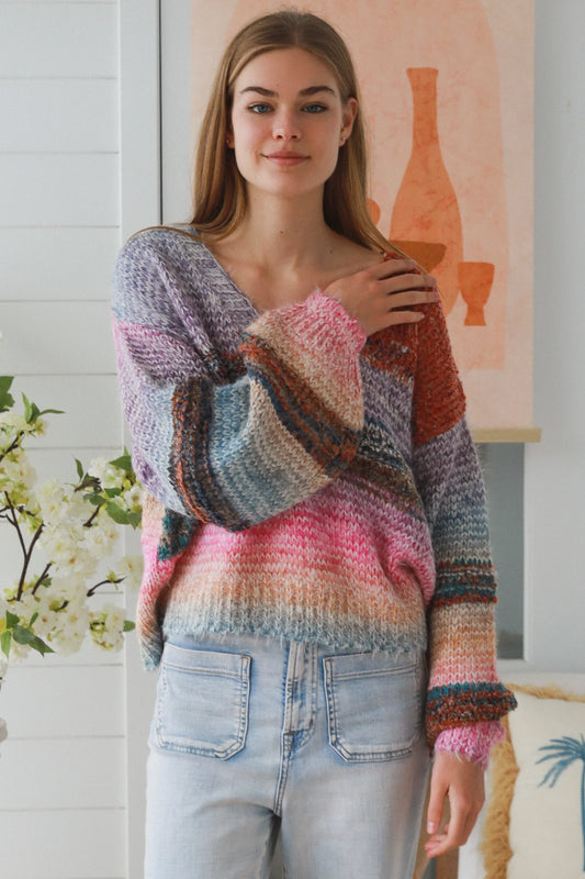 CHARLOTTE MULTI-COLOUR V-NECK KNIT