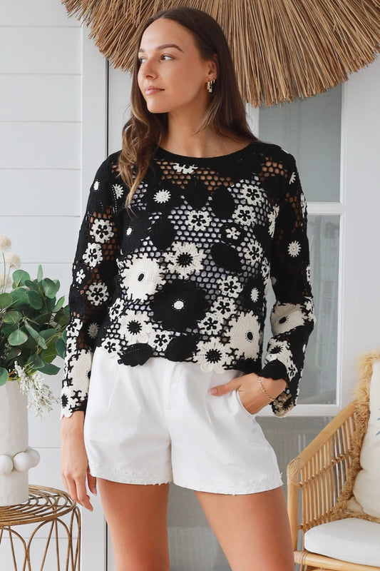 WILLOW CROCHET TOP IN BLACK AND CREAM