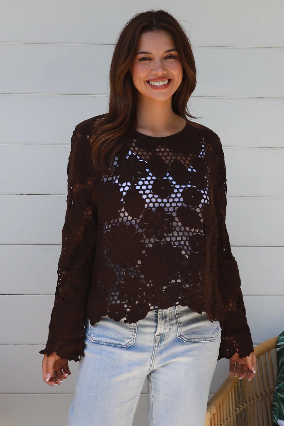 WILLOW CROCHET TOP IN BROWN