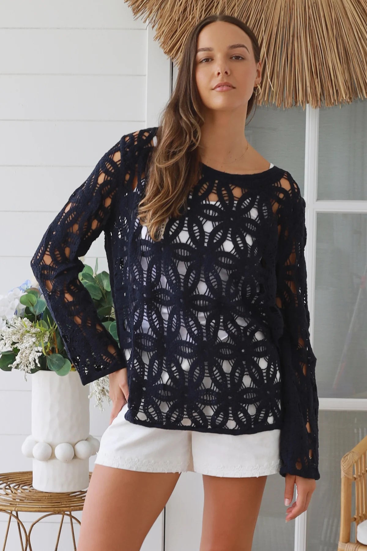 WILLOW CROCHET TOP DEEP NAVY
