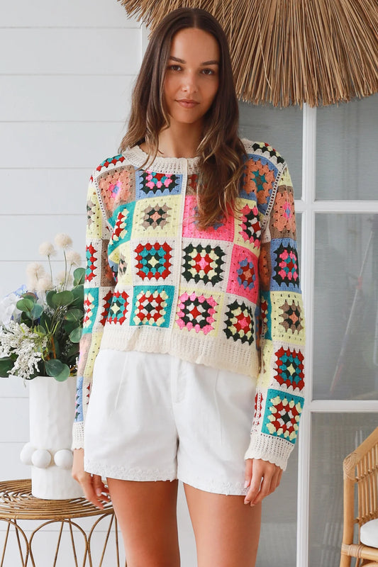 WILLOW COLOURFUL CROCHET PATCHWORK TOP