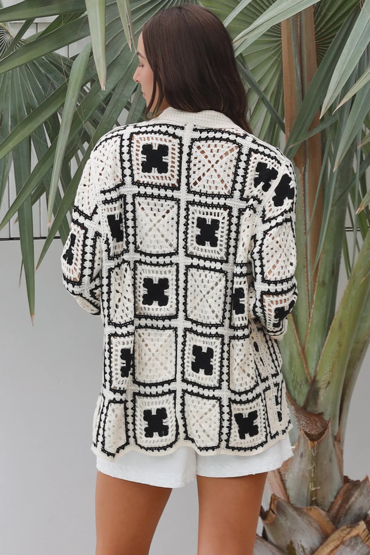 WILLOW CROCHET BUTTON DOWN CARDI IN CREAM WITH BLACK