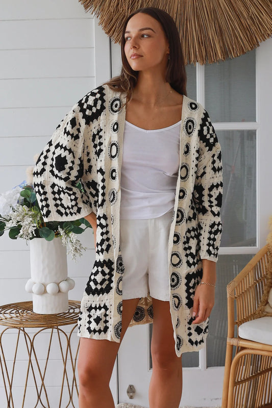 WILLOW CROCHET CARDI IN BLACK AND CREAM