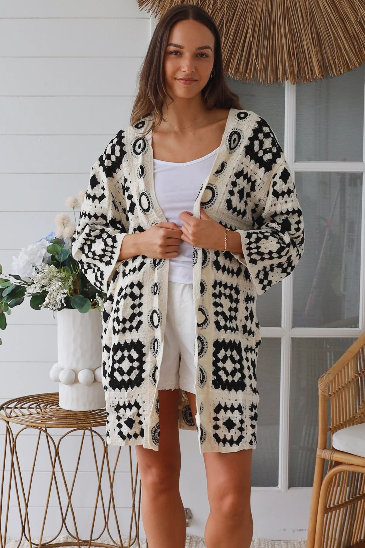 WILLOW CROCHET CARDI IN BLACK AND CREAM