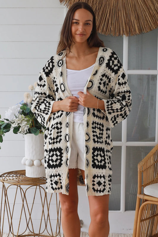 WILLOW CROCHET CARDI IN BLACK AND CREAM