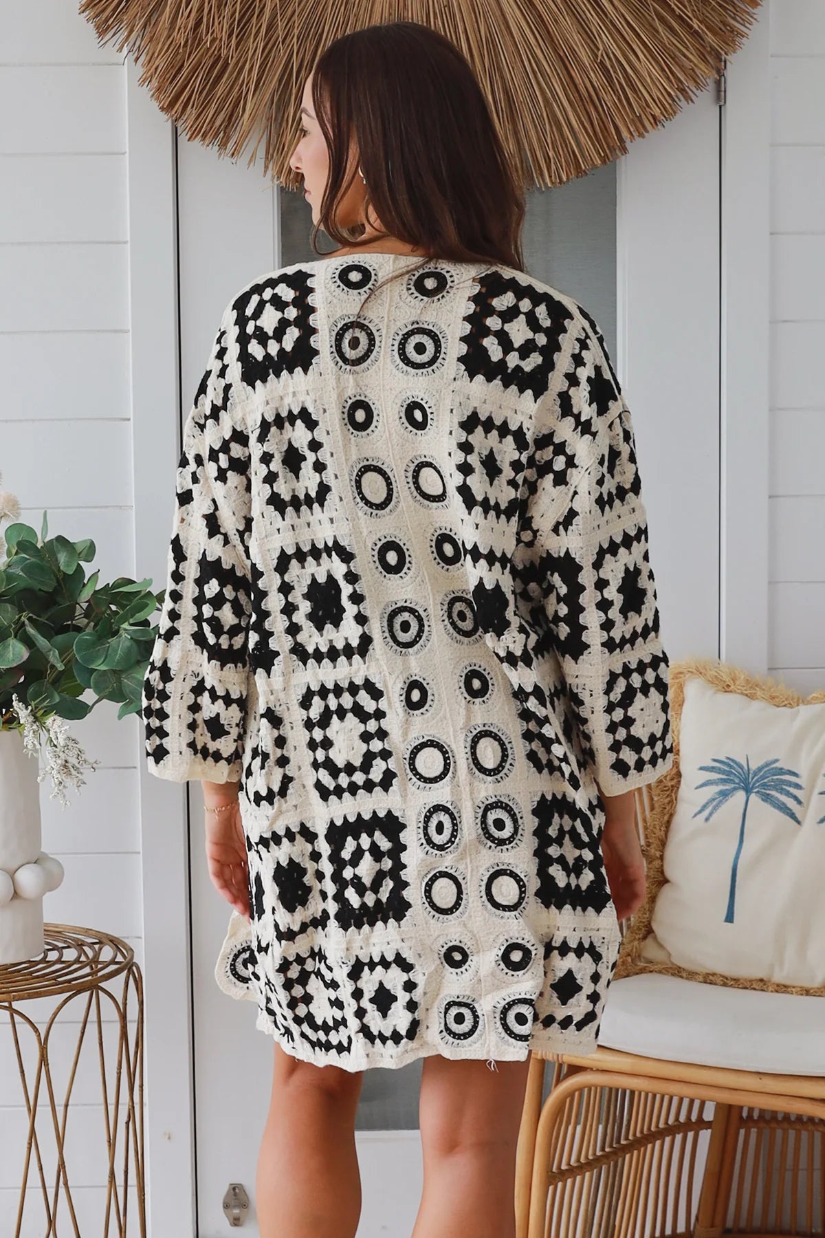 WILLOW CROCHET CARDI IN BLACK AND CREAM