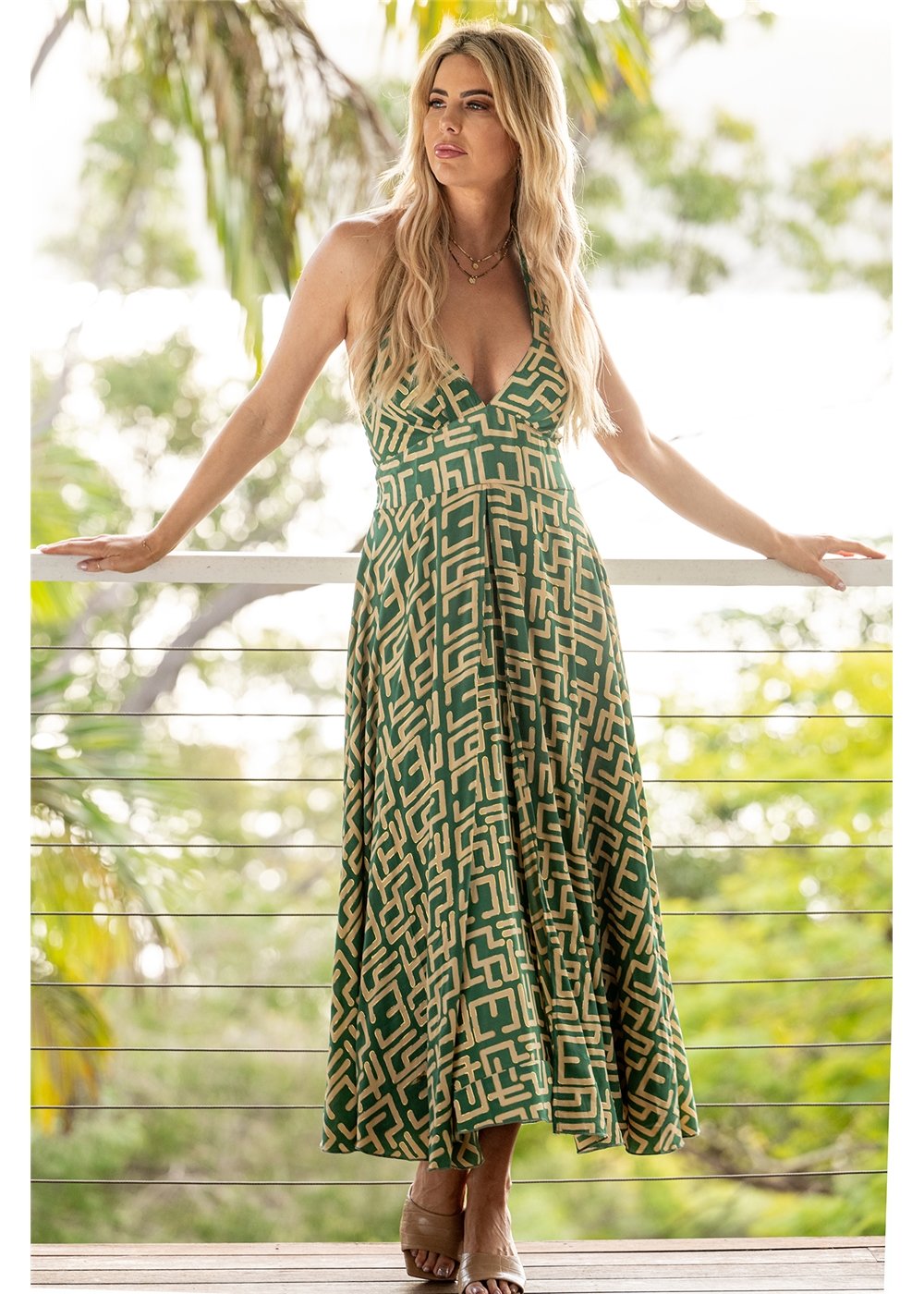 CIENNA GEO HALTER NECK DRESS