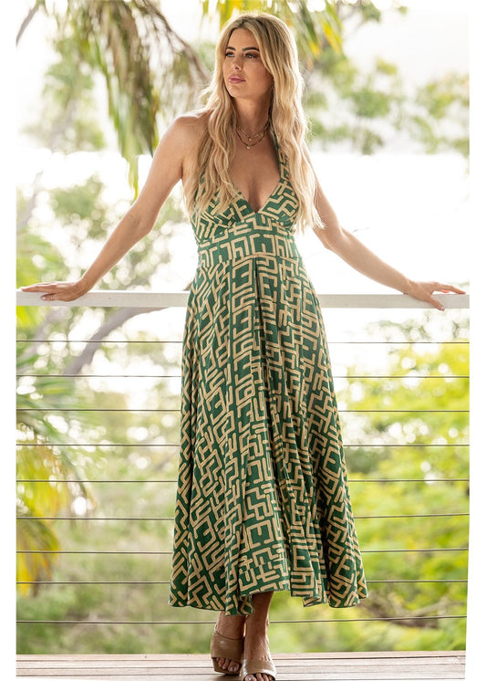CIENNA GEO HALTER NECK DRESS
