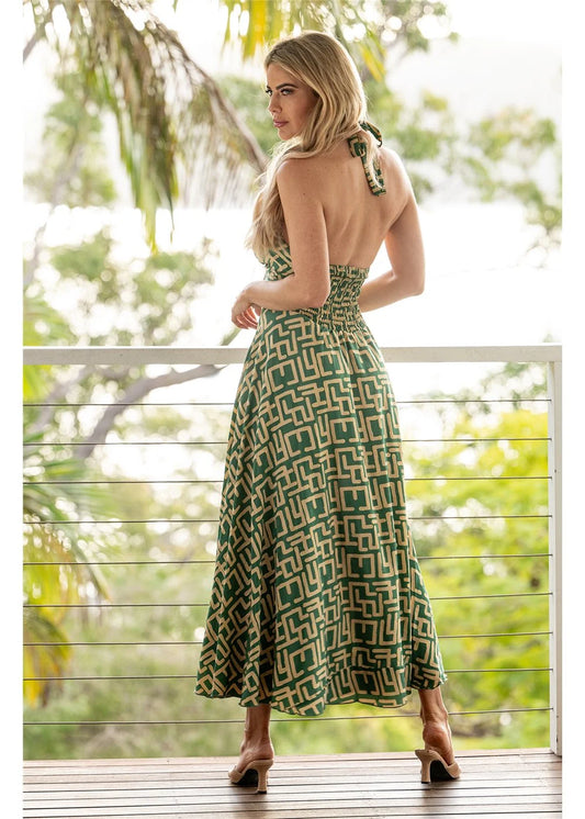 CIENNA GEO HALTER NECK DRESS