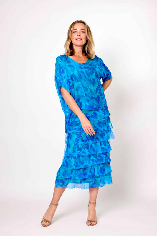 LA STRADA SILK LAYER DRESS IN TEAL AND BLUE