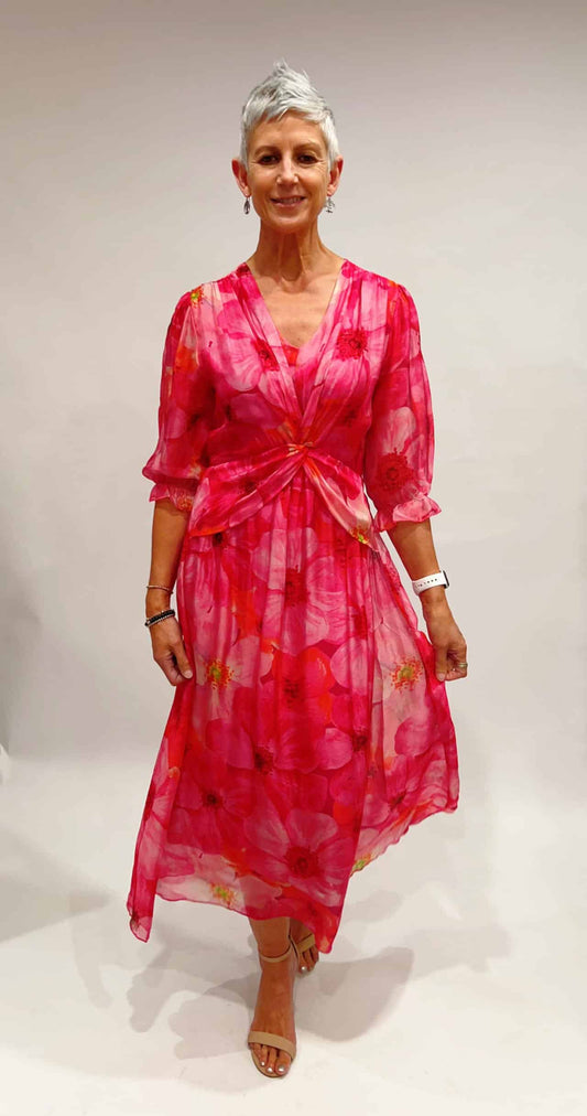 LA STRADA SILK BLEND DRESS IN FUSCHIA