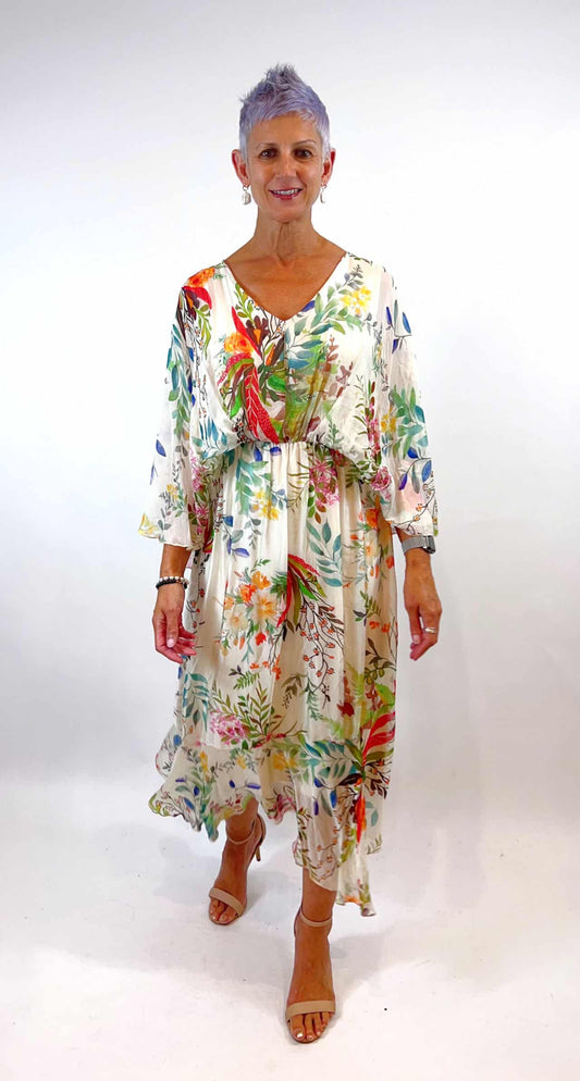 LA STRADA GRECIAN FLORAL SILK DRESS