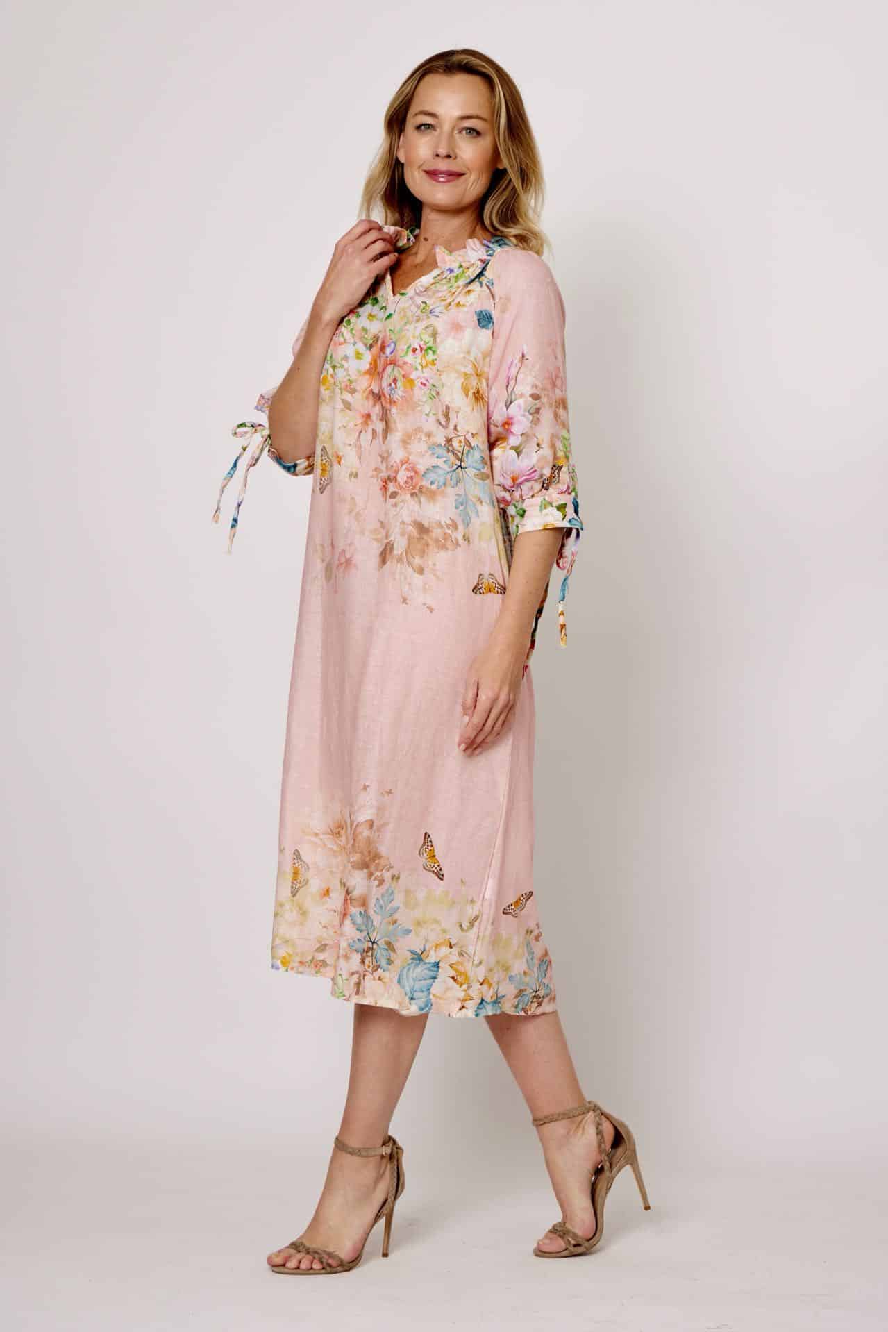LA STRADA HIGH GATHERED COLLAR FLORAL COTTON BLEND DRESS