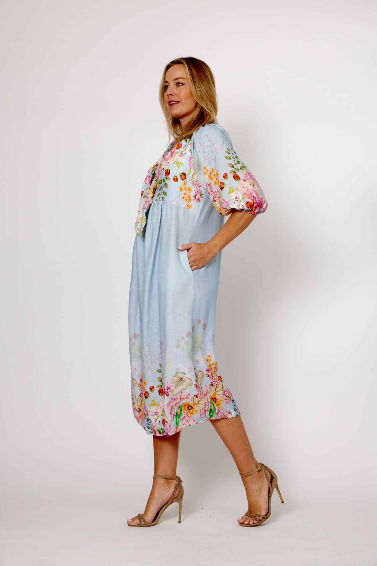 LA STRADA COTTON TIED NECKLINE FLORAL PRINT DRESS