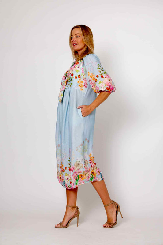 LA STRADA COTTON TIED NECKLINE FLORAL PRINT DRESS