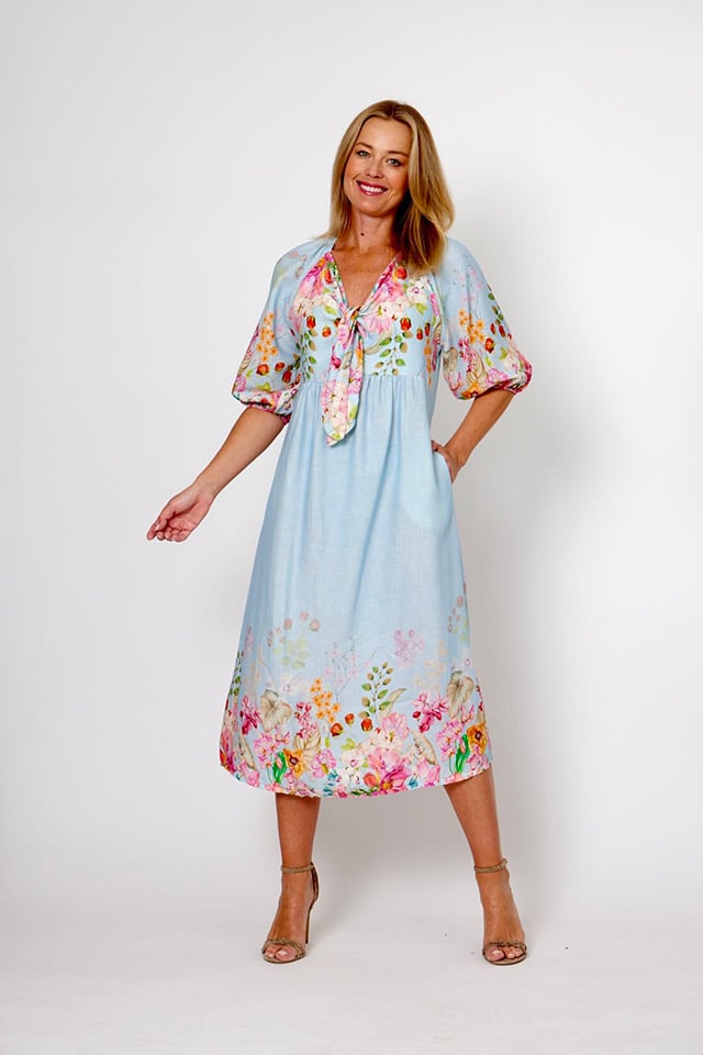 LA STRADA COTTON TIED NECKLINE FLORAL PRINT DRESS