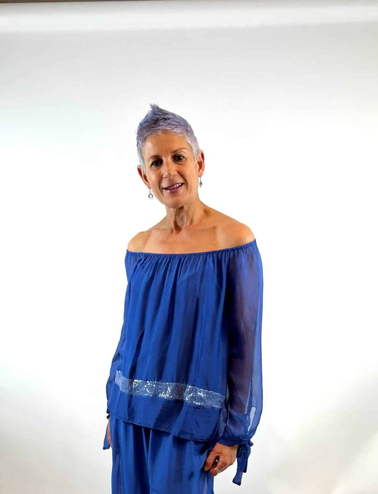 LA STRADA SILK BLEND TOP IN COBOLT BLUE