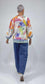 LA STRADA LINEN TWIST FRONT TOP, MULTI FLORAL