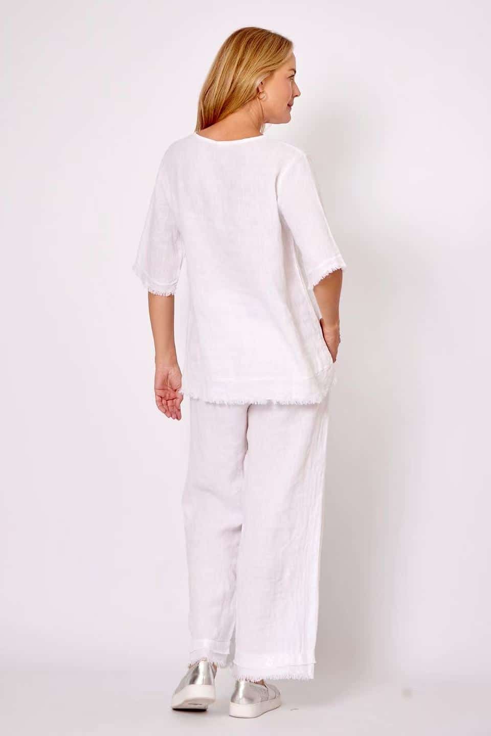 LA STRADA LINEN SEQUIN TRIM PANTS IN WHITE