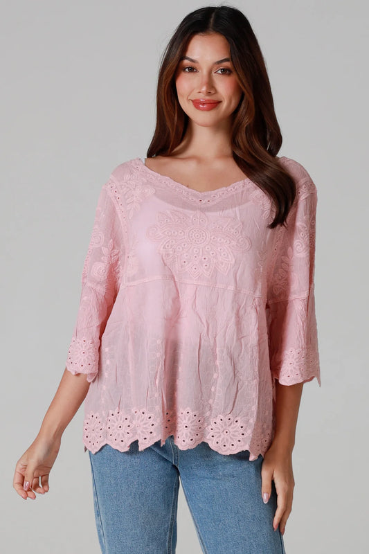 WILLOW COTTON TOP IN PINK COTTON