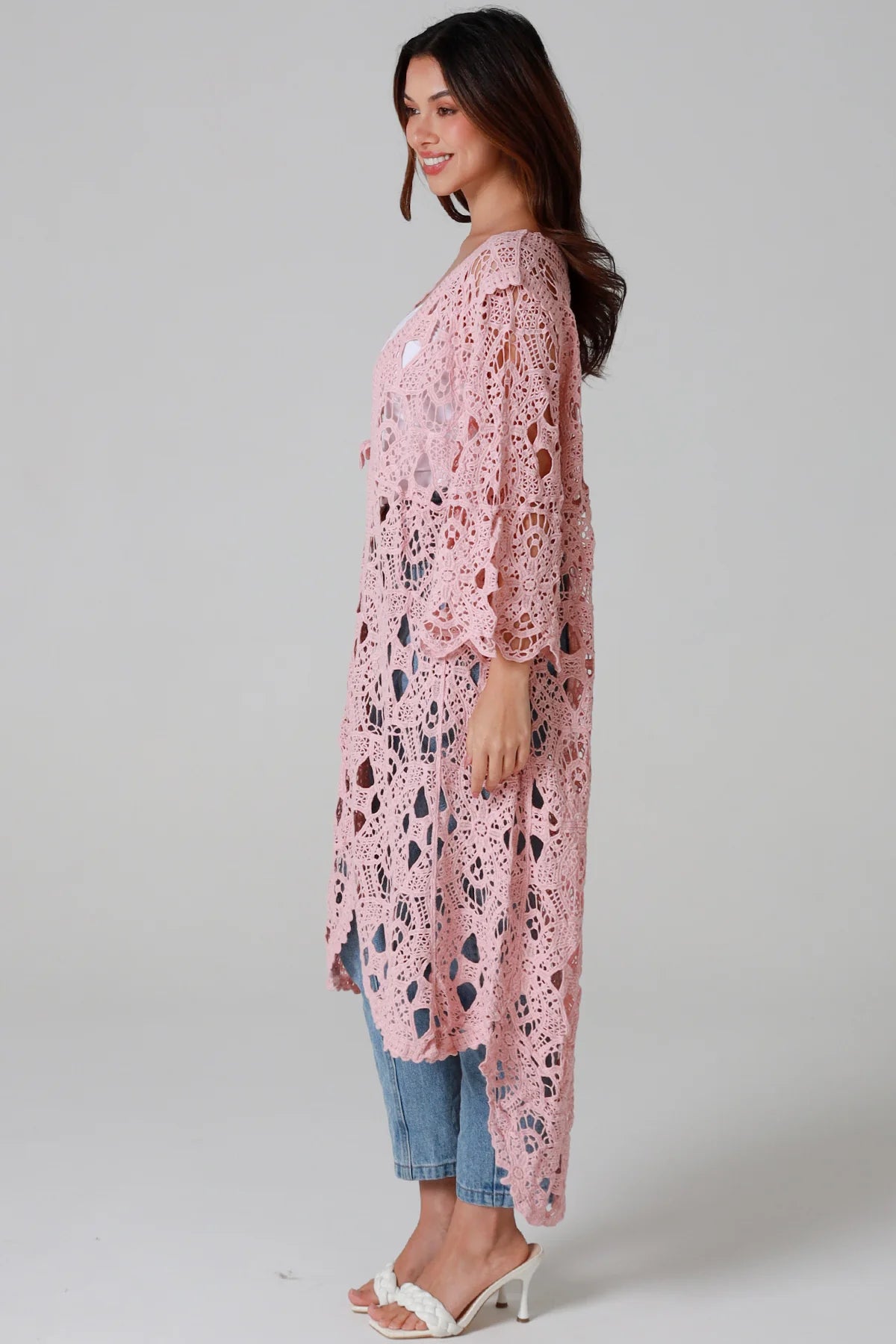 WILLOW CROCHET CARDI IN PINK