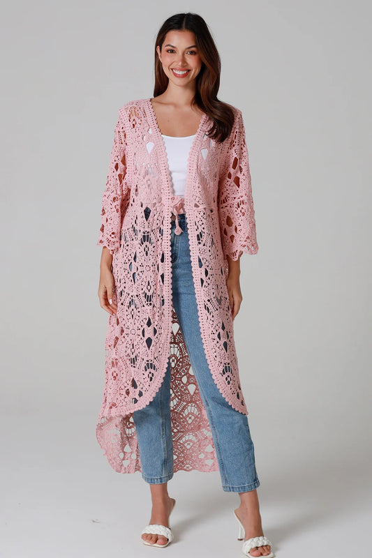 WILLOW CROCHET CARDI IN PINK