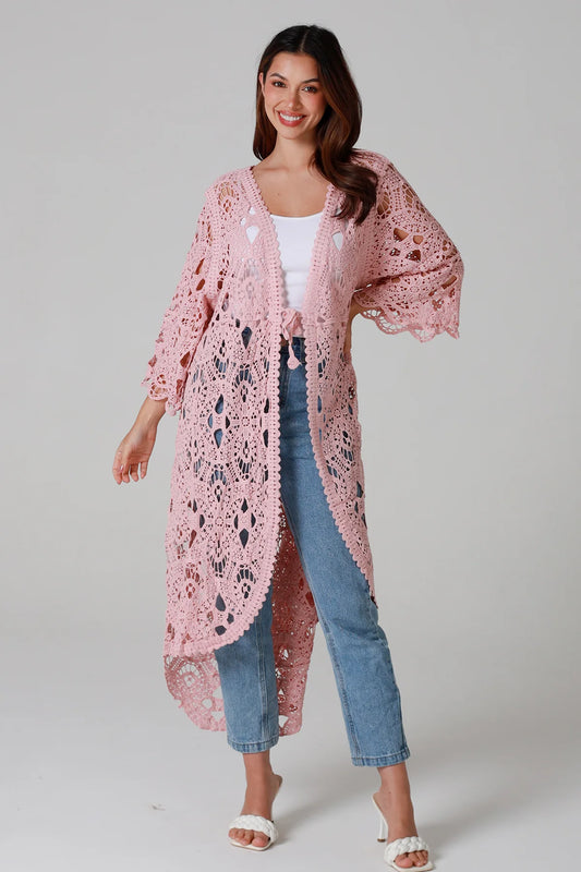 WILLOW CROCHET CARDI IN PINK