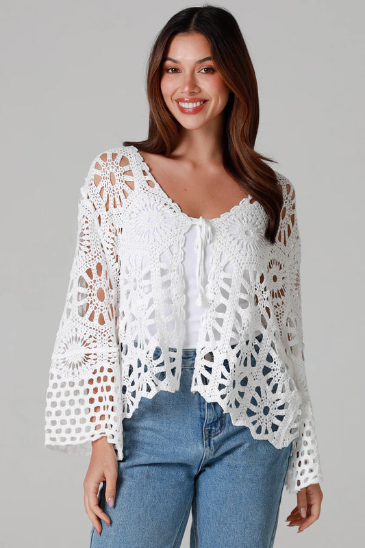 WILLOW THE LABEL CROCHET CARDI IN WHITE