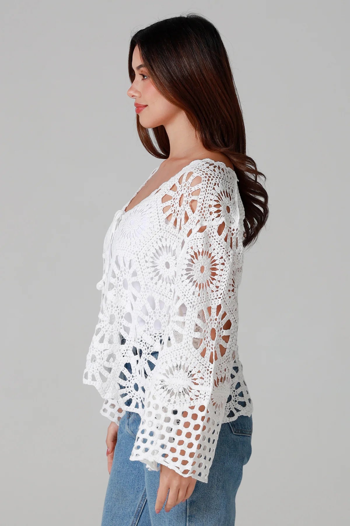 WILLOW THE LABEL CROCHET CARDI IN WHITE