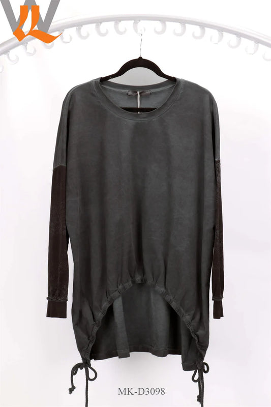 WEDNESDAY LULU CHARCOAL COTTON TOP WITH DETAILED FRONT