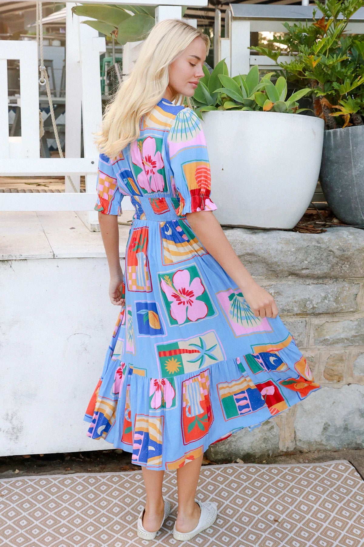 DREAMCATCHER BEATRICE BLUE V-NECK DRESS