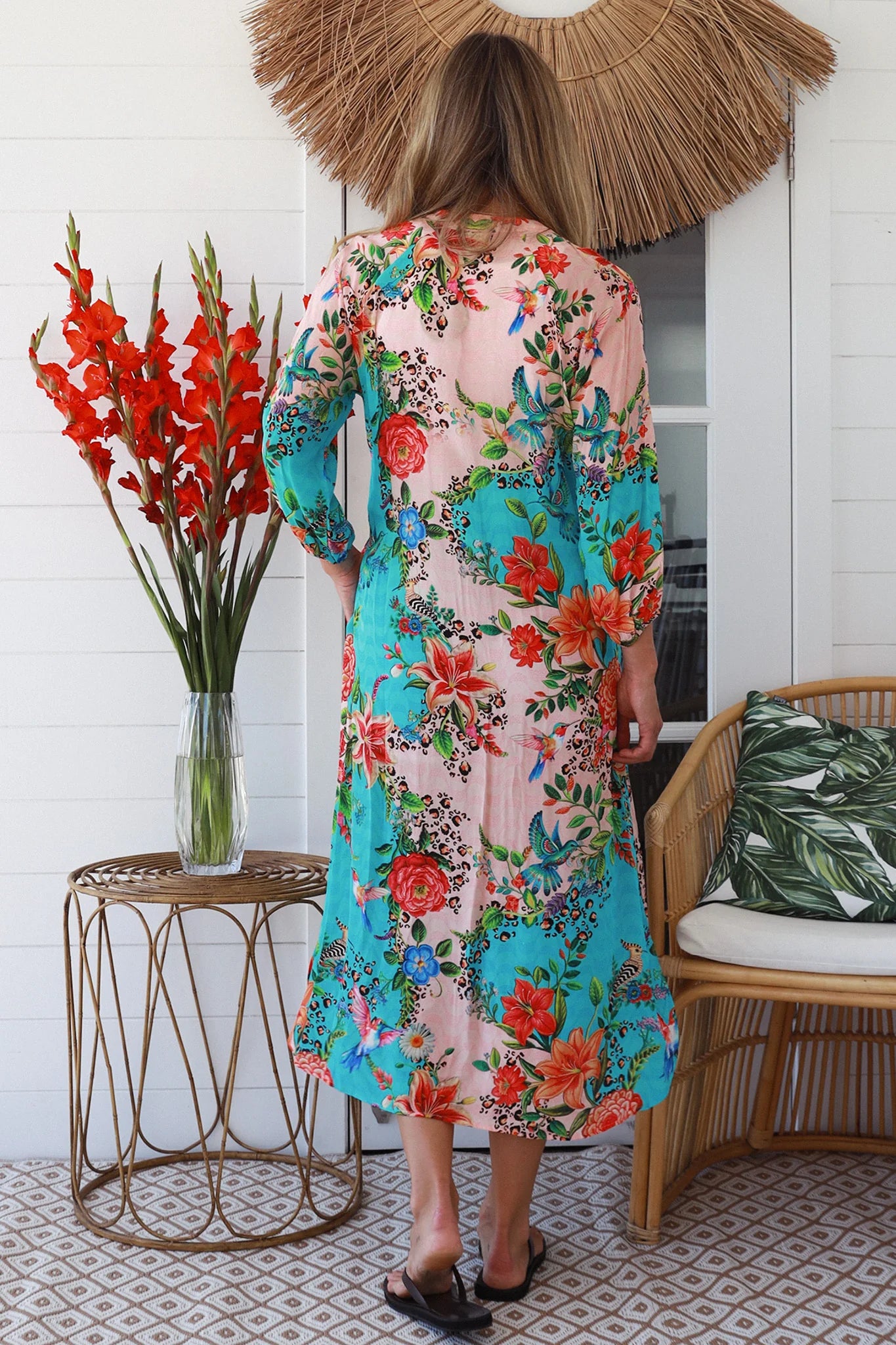 PEACOCK FEATHER SHIRT DRESS IN MULTI FLORAL