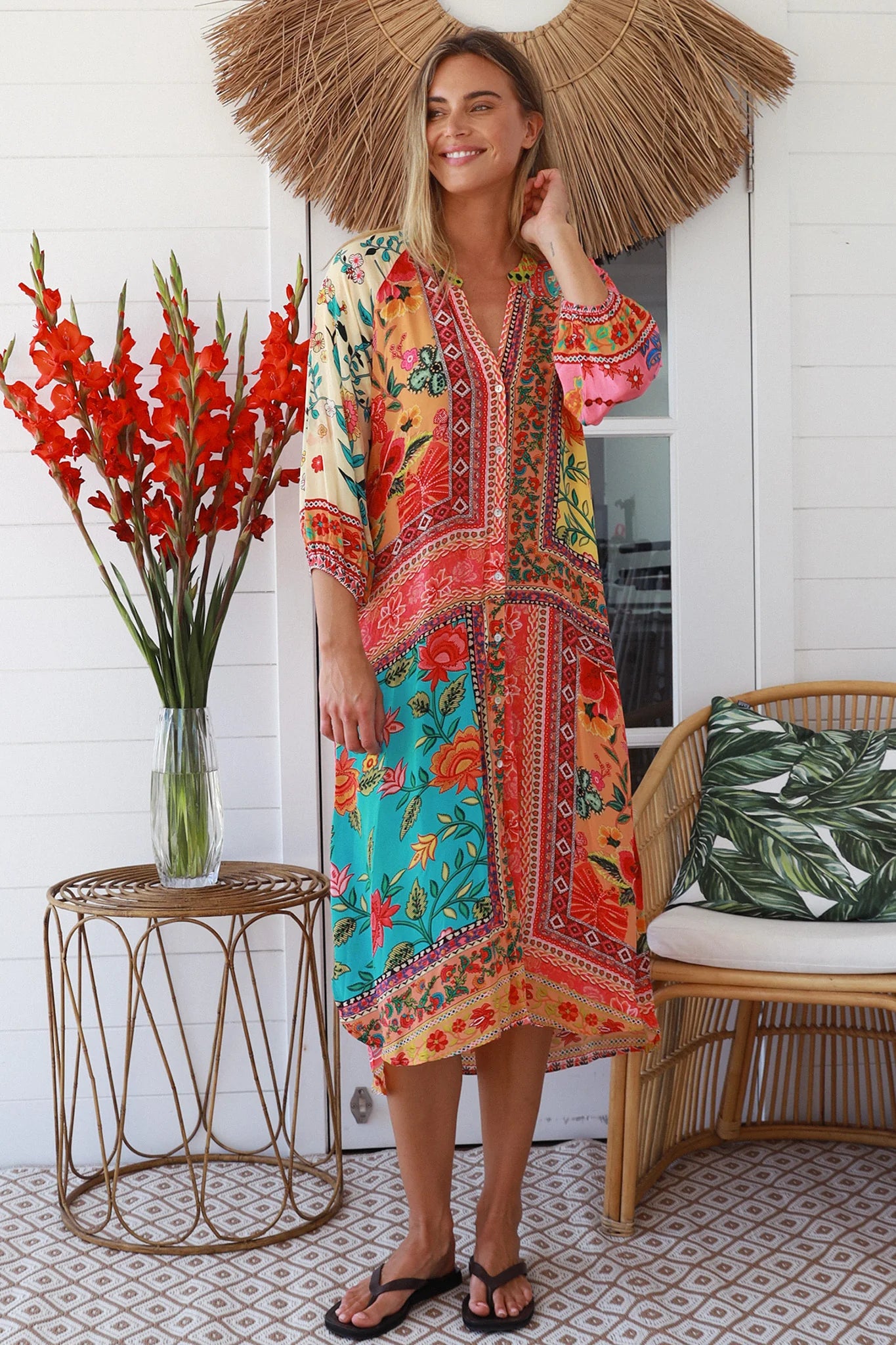 PEACOCK FEATHER LUXE ABSTRACT SHIRT DRESS