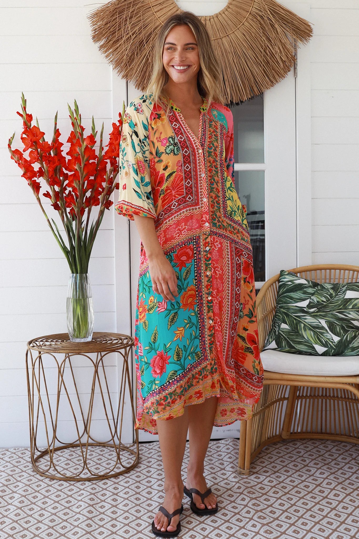 PEACOCK FEATHER LUXE ABSTRACT SHIRT DRESS