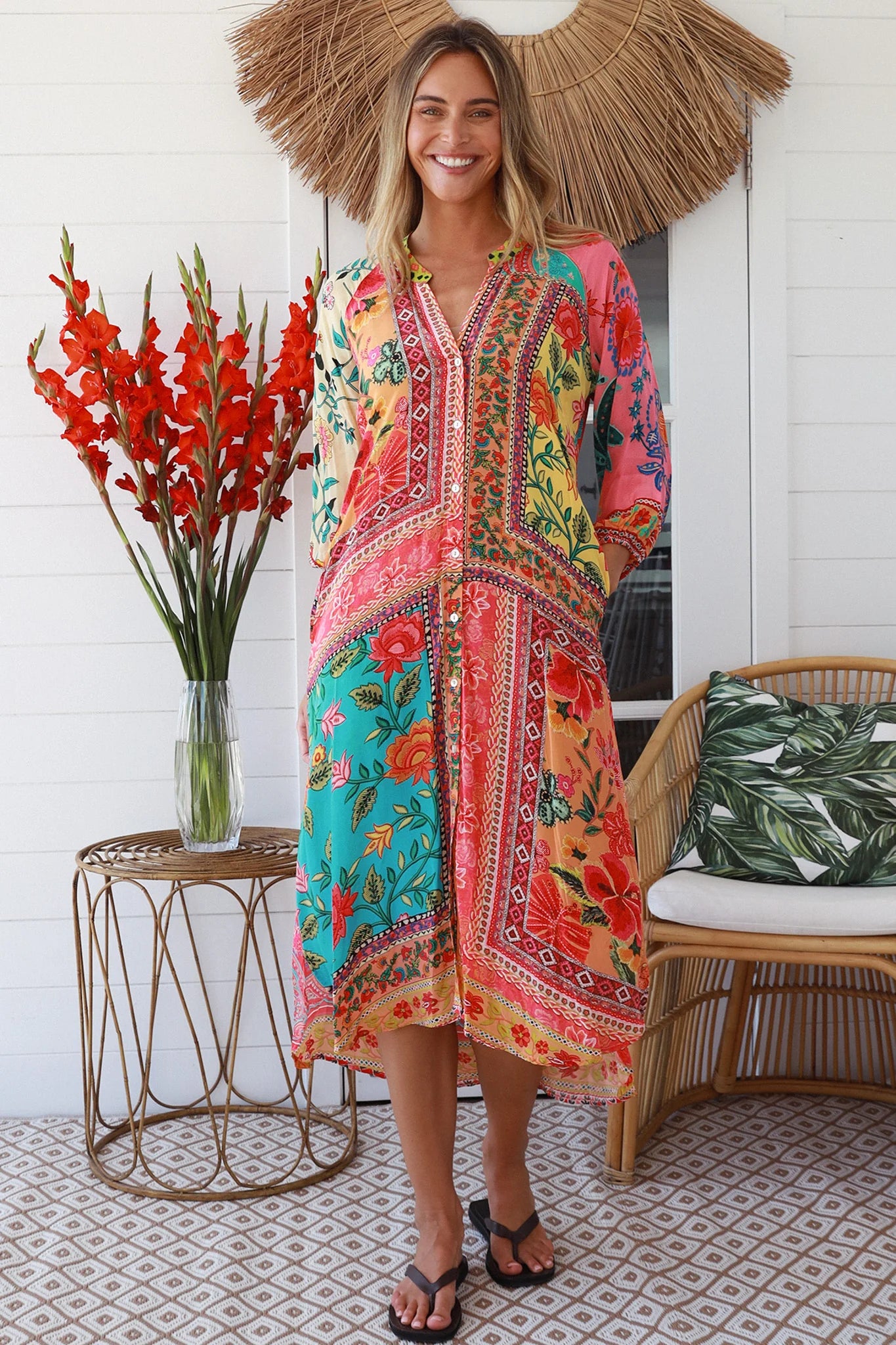 PEACOCK FEATHER LUXE ABSTRACT SHIRT DRESS