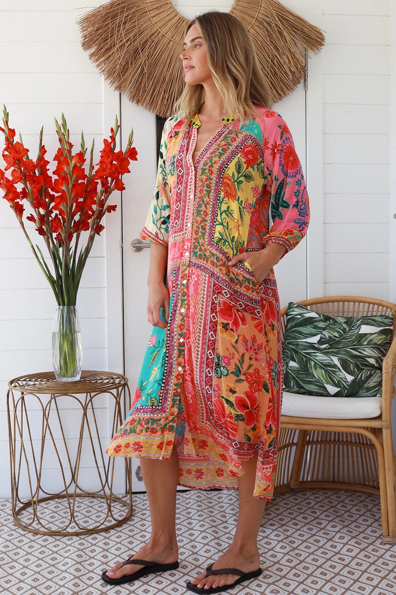 PEACOCK FEATHER LUXE ABSTRACT SHIRT DRESS