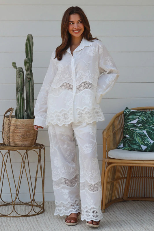 SALTY PALM EMBRIODED WHITE SHIRT