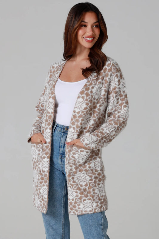 CHARLOTTE BEIGE AND WHITE CARDI