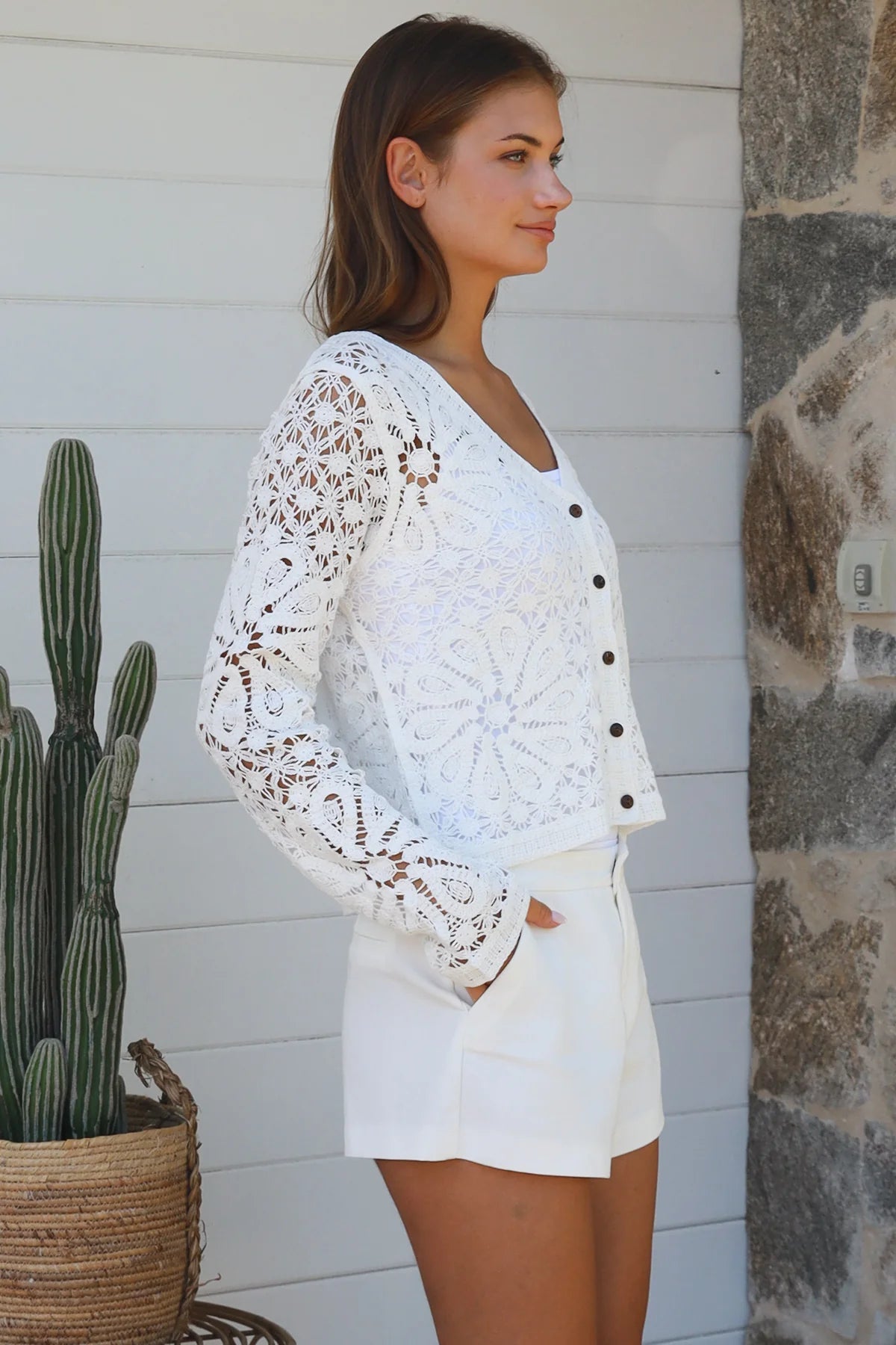 WILLOW WHITE CROCHET COTTON CARDI