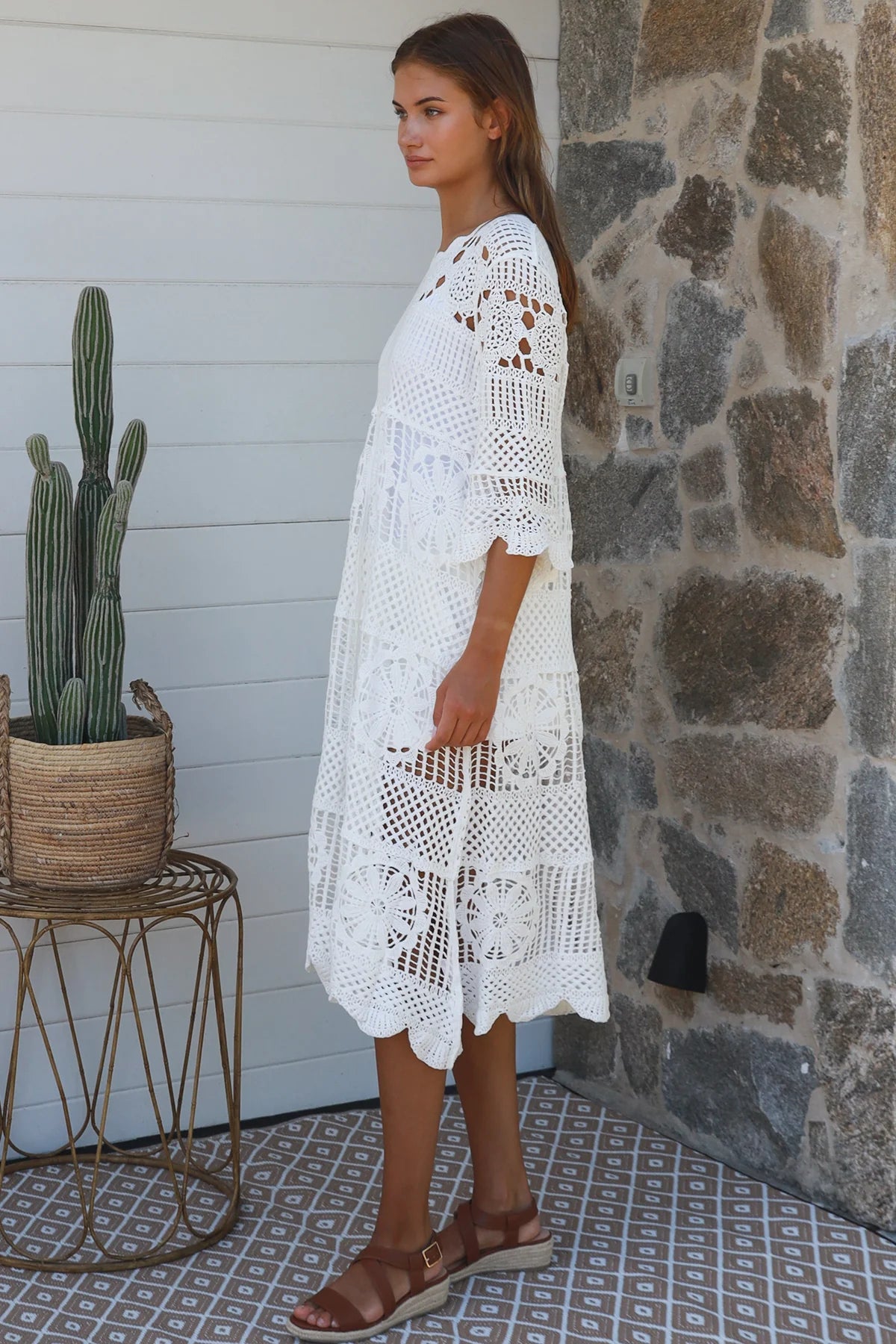 WILLOW CROCHET DRESS IN WHITE COTTON