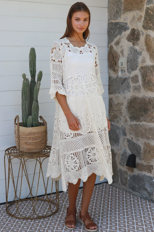 WILLOW CROCHET DRESS IN CREAM