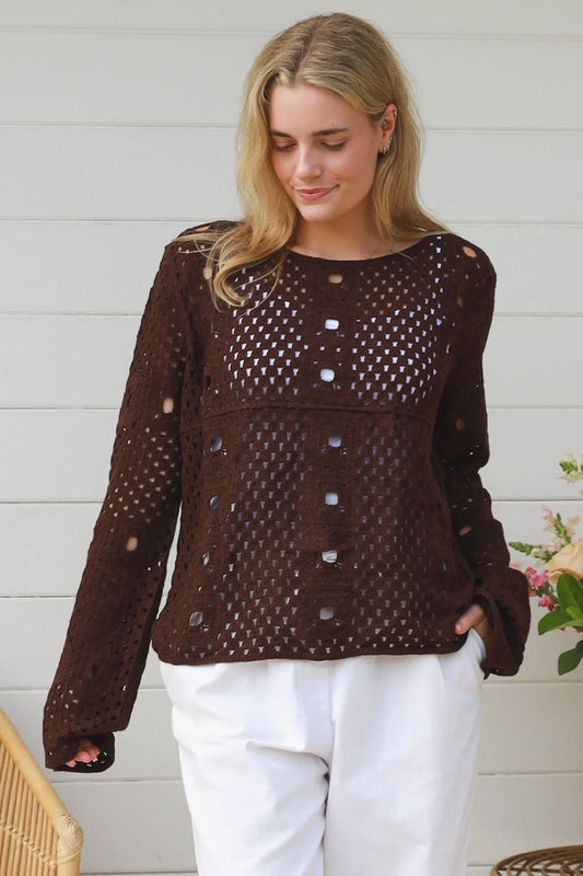 CHARLOTTE CROCHET TOP IN CHOCOLATE