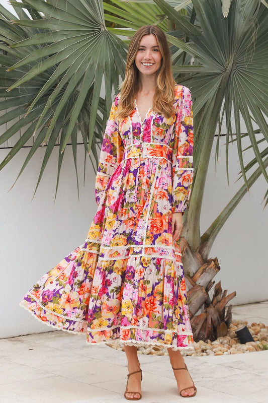 CHARLOTTE FLORAL BOHO LONG SLEEVE DRESS